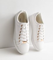 New Look White Leather-Look Metal Trim Lace Up Trainers
